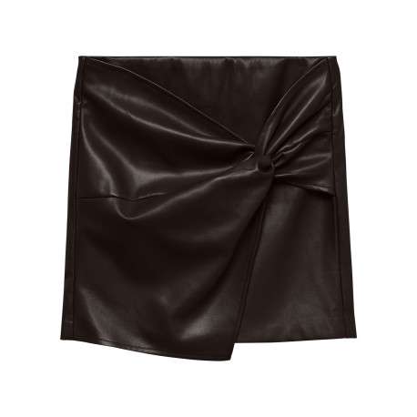 Jupe courte chocolat avec fermeture à glissière et effet drapé