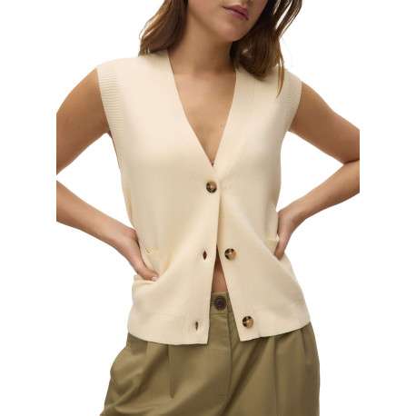 Pull écru uni avec un col v profond et boutonnière écaille de tortue - Image 2