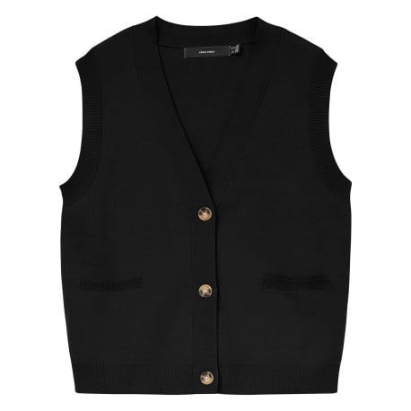 Pull noir uni avec un col v profond et boutonnière écaille de tortue