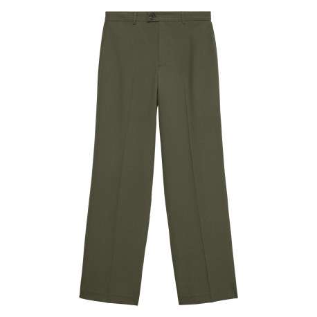 Pantalon Chino kaki uni avec une coupe bootcut et bouton à la taille