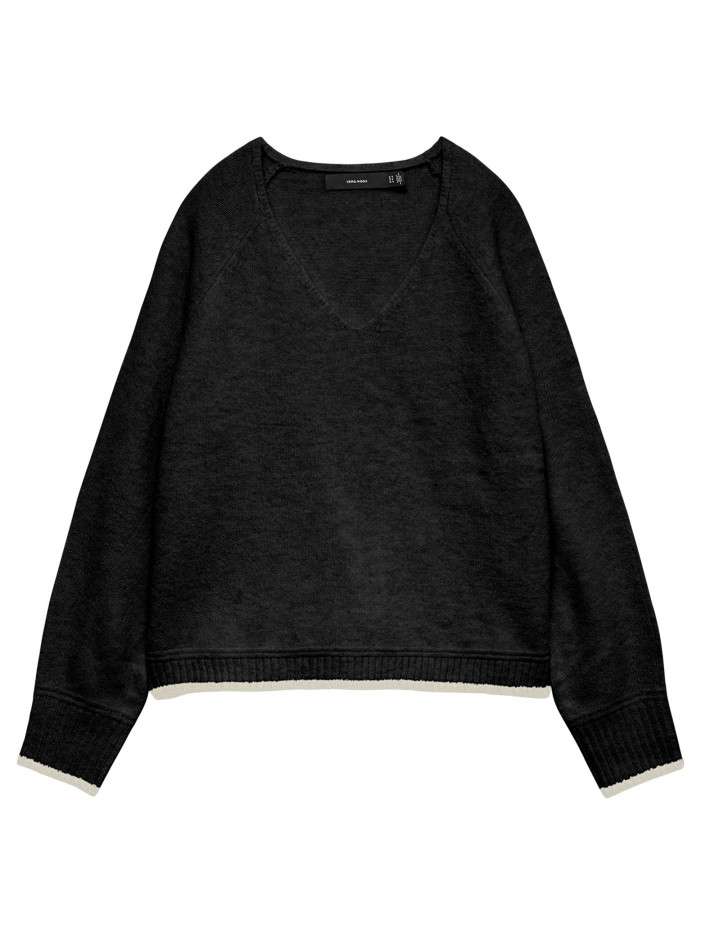 Pull noir uni avec col v et...