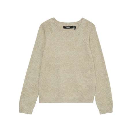 Pull beige uni incrusté de fils lurex avec un col rond
