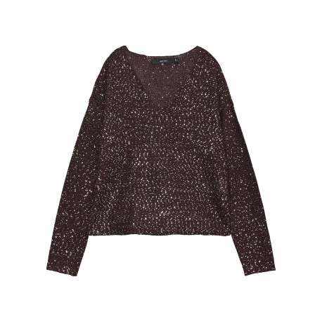 Pull bordeaux fantaisie brodé de sequins argentés avec un léger col v