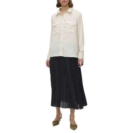 Jupe longue noire unie incrustée de fils lurex avec une taille élastiquée - Image 2