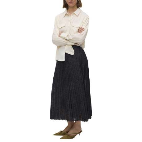 Jupe longue noire unie incrustée de fils lurex avec une taille élastiquée - Image 3
