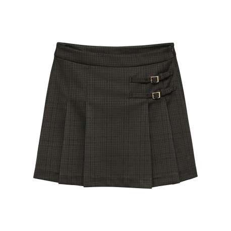 Jupe courte marron avec un motif écossais et fermeture zippée