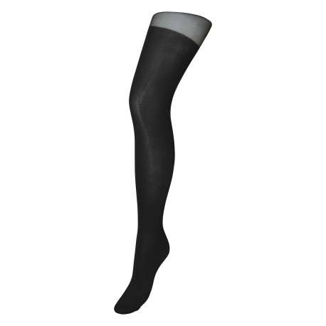 Collants noirs unis avec une découpe effets bas et ceinture tricotée