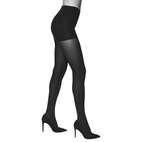 Collants noirs unis avec une découpe effet culotte et ceinture élastiquée - Image 2