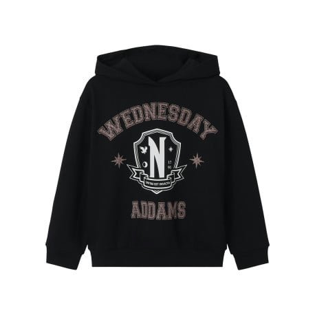 Sweat noir imprimé avec une coupe droite et un col à capuche