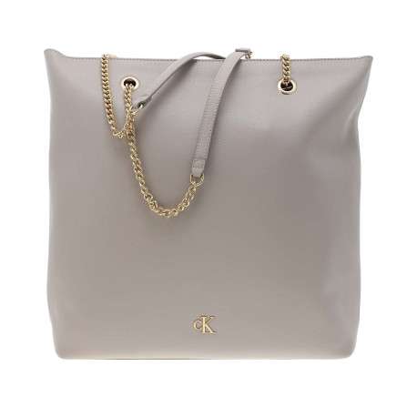 Sac porté épaule beige uni avec une fermeture zippée en doré