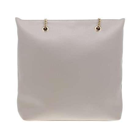 Sac porté épaule beige uni avec une fermeture zippée en doré - Image 3