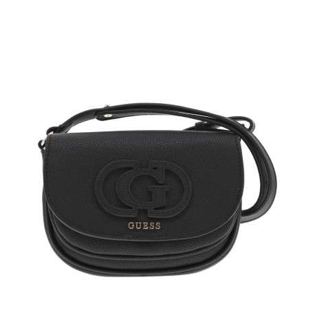 Sac noir uni avec logo iconique de la marque en relief sur le devant