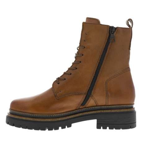 Bottines en cuir camel avec semelle à talon plat et lacets ronds