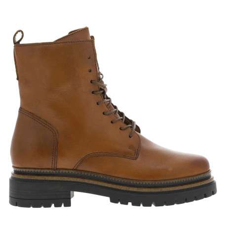 Bottines en cuir camel avec semelle à talon plat et lacets ronds