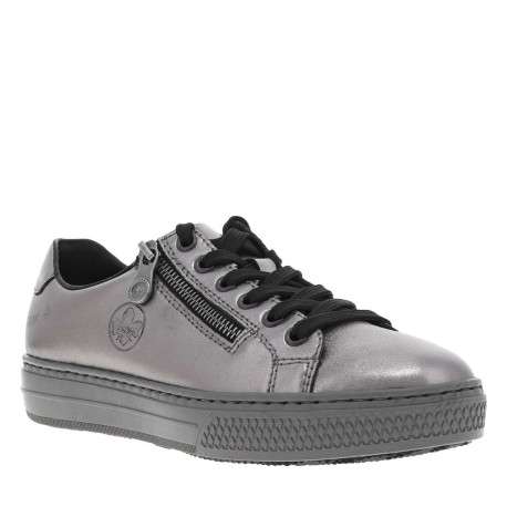 Tennis en cuir effet métallisé avec double fermeture et talon plat - Image 3