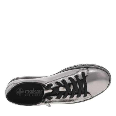 Tennis en cuir effet métallisé avec double fermeture et talon plat - Image 4
