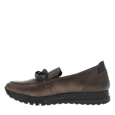 Mocassins en cuir bronze avec semelle à talon plat et maillons décoratifs