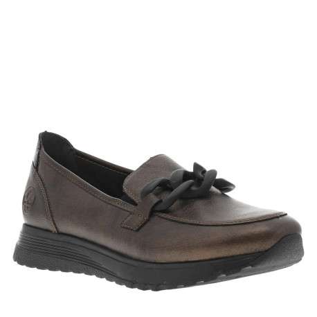 Mocassins en cuir bronze avec semelle à talon plat et maillons décoratifs - Image 3