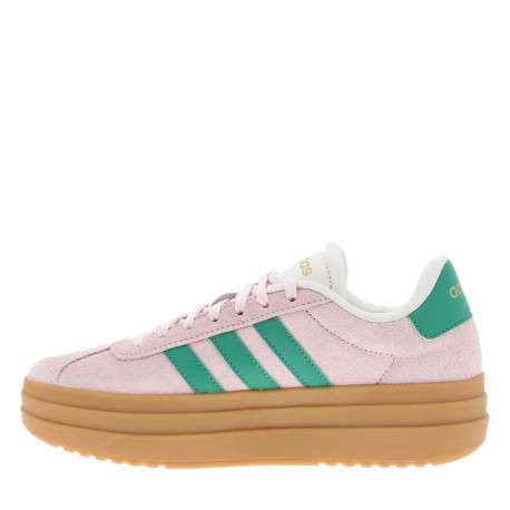 Tennis en cuir roses avec semelle à talon plateau et bandes contrastées