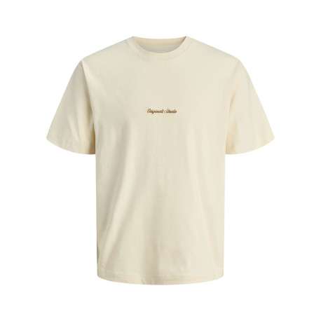 T-shirt en coton écru uni avec un col rond et des manches courtes