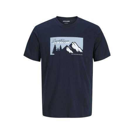 T-shirt en coton marine imprimé avec un col rond et une coupe droite