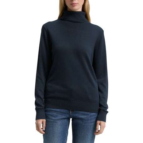 Pull en coton marine uni avec un col roulé et des manches longues - Image 3