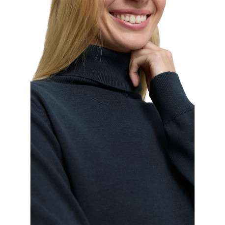 Pull en coton marine uni avec un col roulé et des manches longues - Image 5