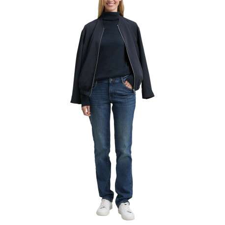 Pull en coton marine uni avec un col roulé et des manches longues - Image 6