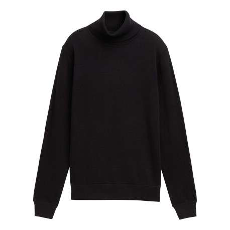 Pull en coton noir uni avec un col roulé et des manches longues