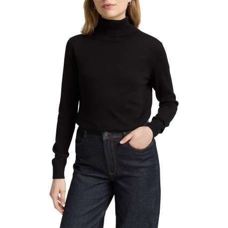 Pull en coton noir uni avec un col roulé et des manches longues - Image 3