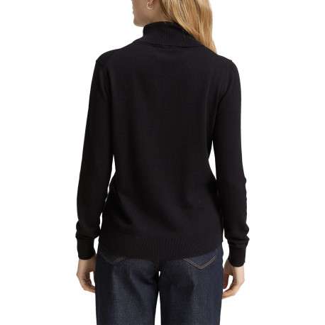Pull en coton noir uni avec un col roulé et des manches longues - Image 4