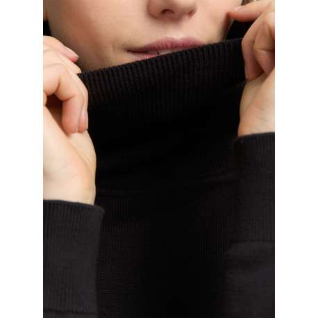 Pull en coton noir uni avec un col roulé et des manches longues - Image 5