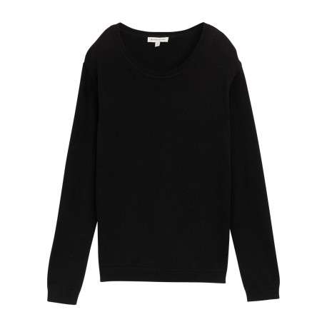 Pull en coton marine uni avec un col rond et des manches longues