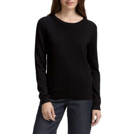 Pull en coton marine uni avec un col rond et des manches longues - Image 3