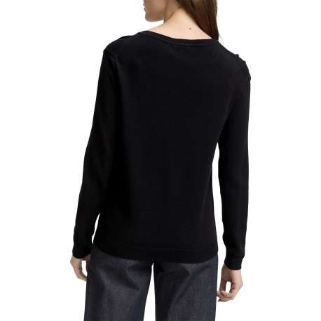 Pull en coton marine uni avec un col rond et des manches longues - Image 4