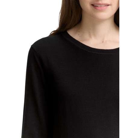 Pull en coton marine uni avec un col rond et des manches longues - Image 5