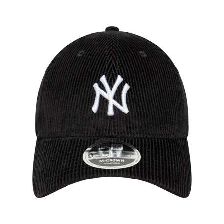 Casquette snapback en coton noire unie en velours côtelé avec logo NY brodé - Image 2