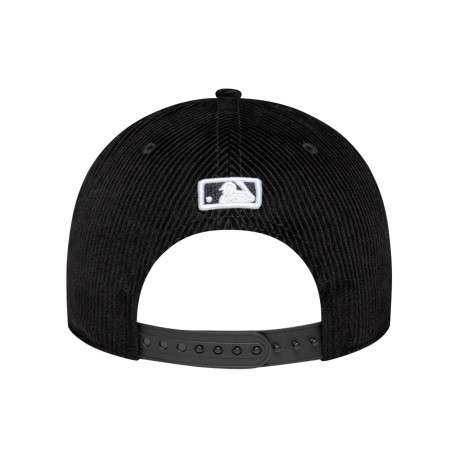 Casquette snapback en coton noire unie en velours côtelé avec logo NY brodé - Image 3
