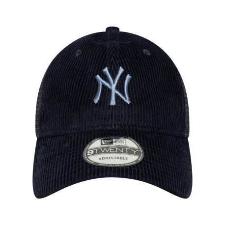 Casquette trucker marine unie en velours côtelé avec logo NY brodé - Image 2