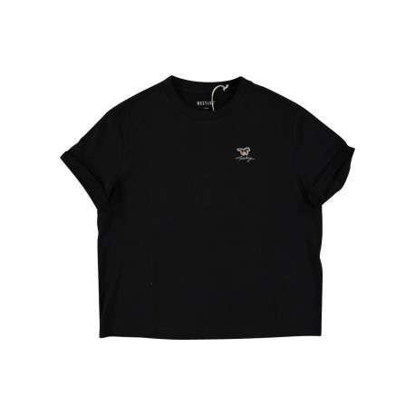 T-shirt en coton noir uni à coupe ample avec des manches courtes
