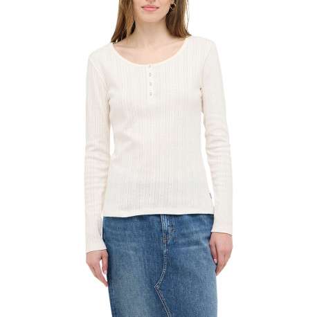 T-shirt en coton écru uni en maille ajourée avec un col tunisien - Image 3