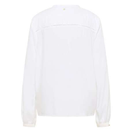 Blouse blanche unie avec un col tunisien et des manches longues - Image 2