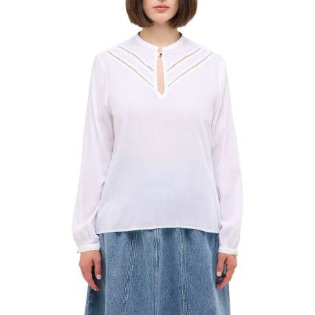 Blouse blanche unie avec un col tunisien et des manches longues - Image 3