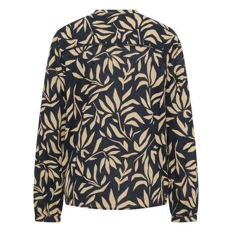 Blouse noire et taupe ornée d'un motif fantaisie avec un col tunisien - Image 2