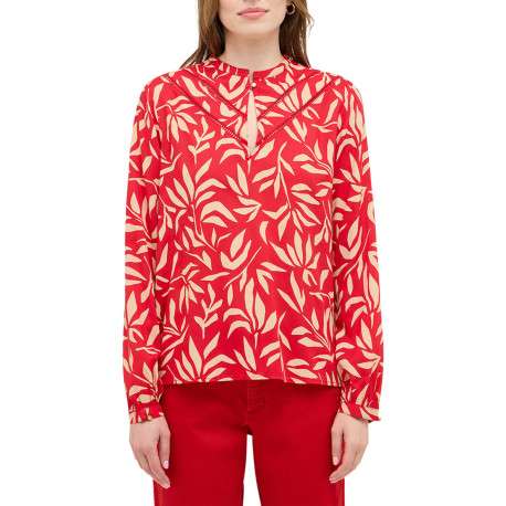 Blouse rouge ornée d'un motif fantaisie avec un col tunisien - Image 3