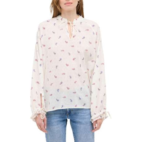 Blouse écrue ornée d'un motif fantaisie avec un col tunisien - Image 3