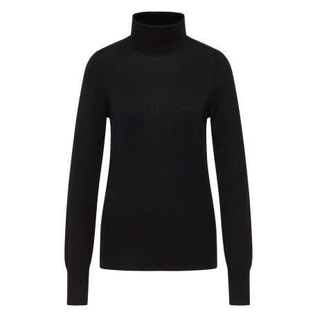 Pull noir uni avec un col roulé côtelé et des manches longues