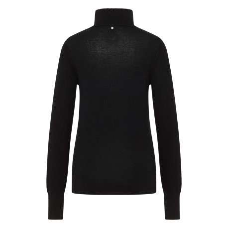 Pull noir uni avec un col roulé côtelé et des manches longues - Image 2