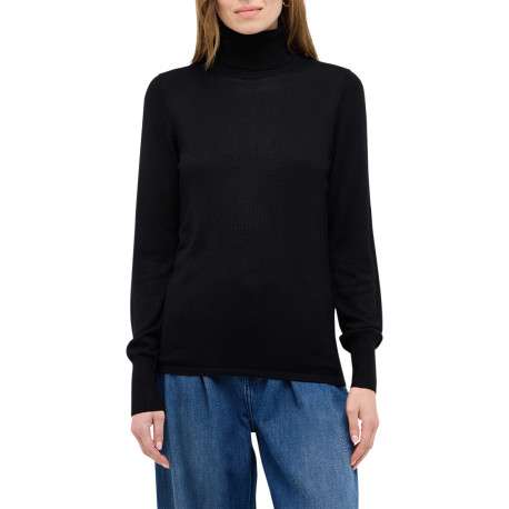Pull noir uni avec un col roulé côtelé et des manches longues - Image 3