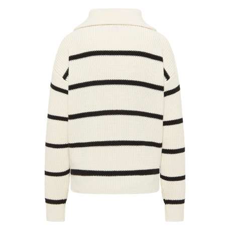 Pull écru avec un motif à rayures et un col camionneur à glissière - Image 2